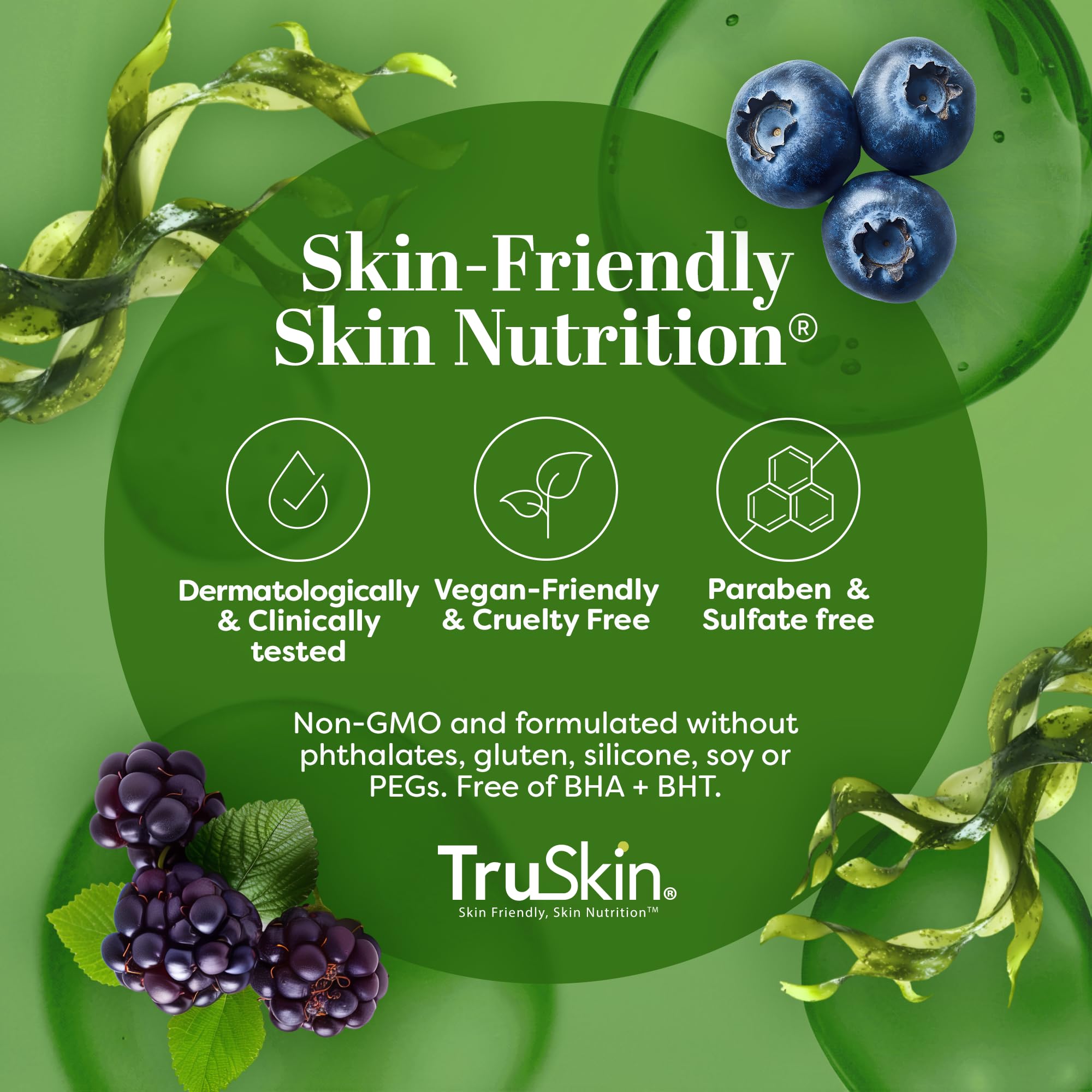 TruSkin Pro Collagen Serum bottle on counter suggests everyday-use convenience