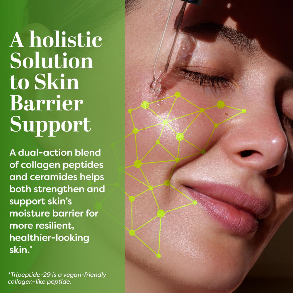 TruSkin Pro Collagen Serum ingredients frame emphasizes ceramides and hyaluronic acid for moisture retention