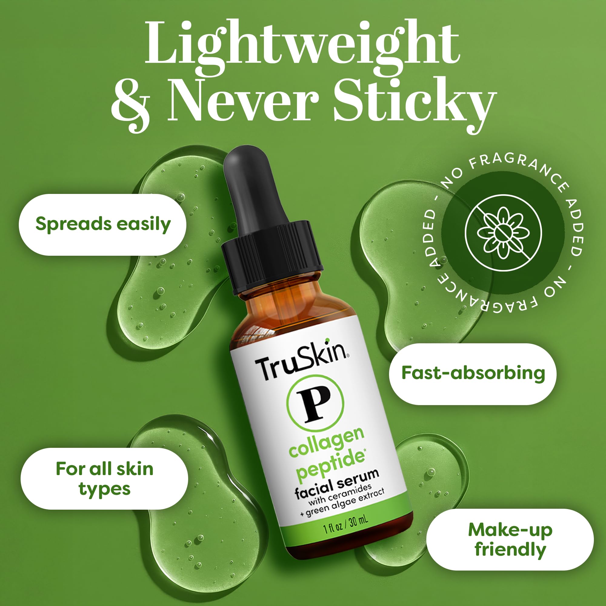 TruSkin Pro Collagen Serum texture swatch captures smooth fragrance-free consistency ideal for layering