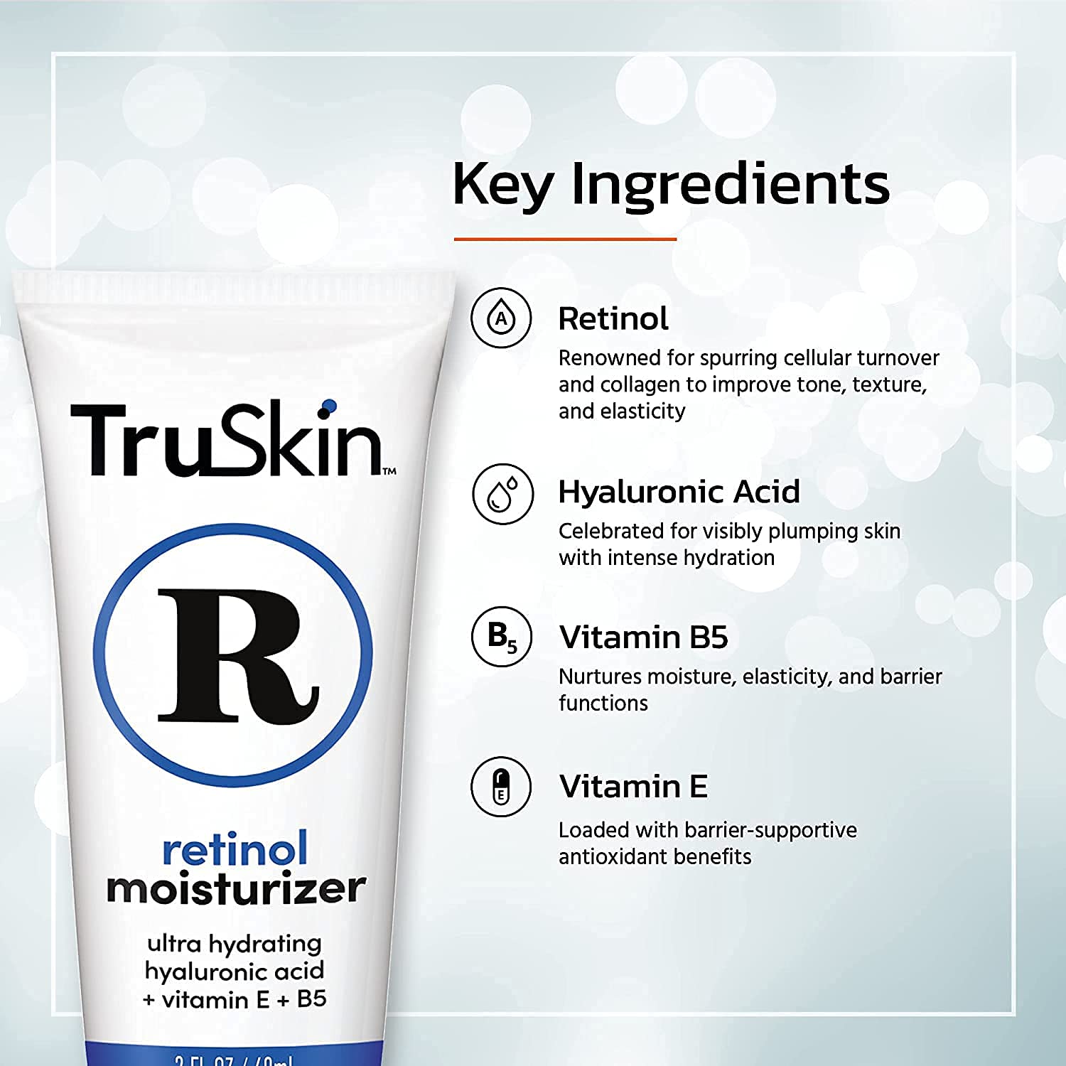 TruSkin Retinol Face Moisturizer texture closeup reveals creamy consistency.