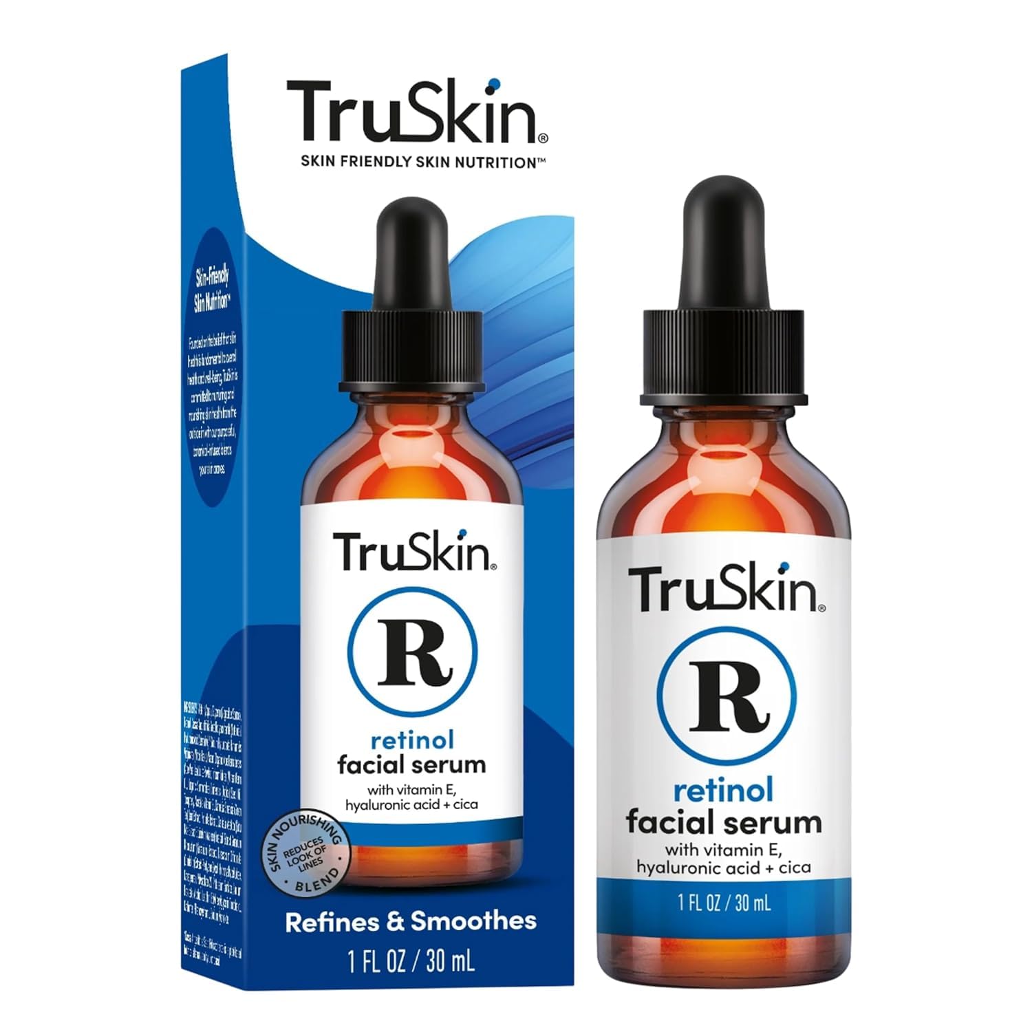 TruSkin retinol serum bottle highlights a gentle anti aging formula for smoother skin