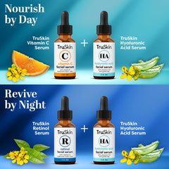 TruSkin Retinol Serum bottle illustrates night-time renewal for smoother texture.