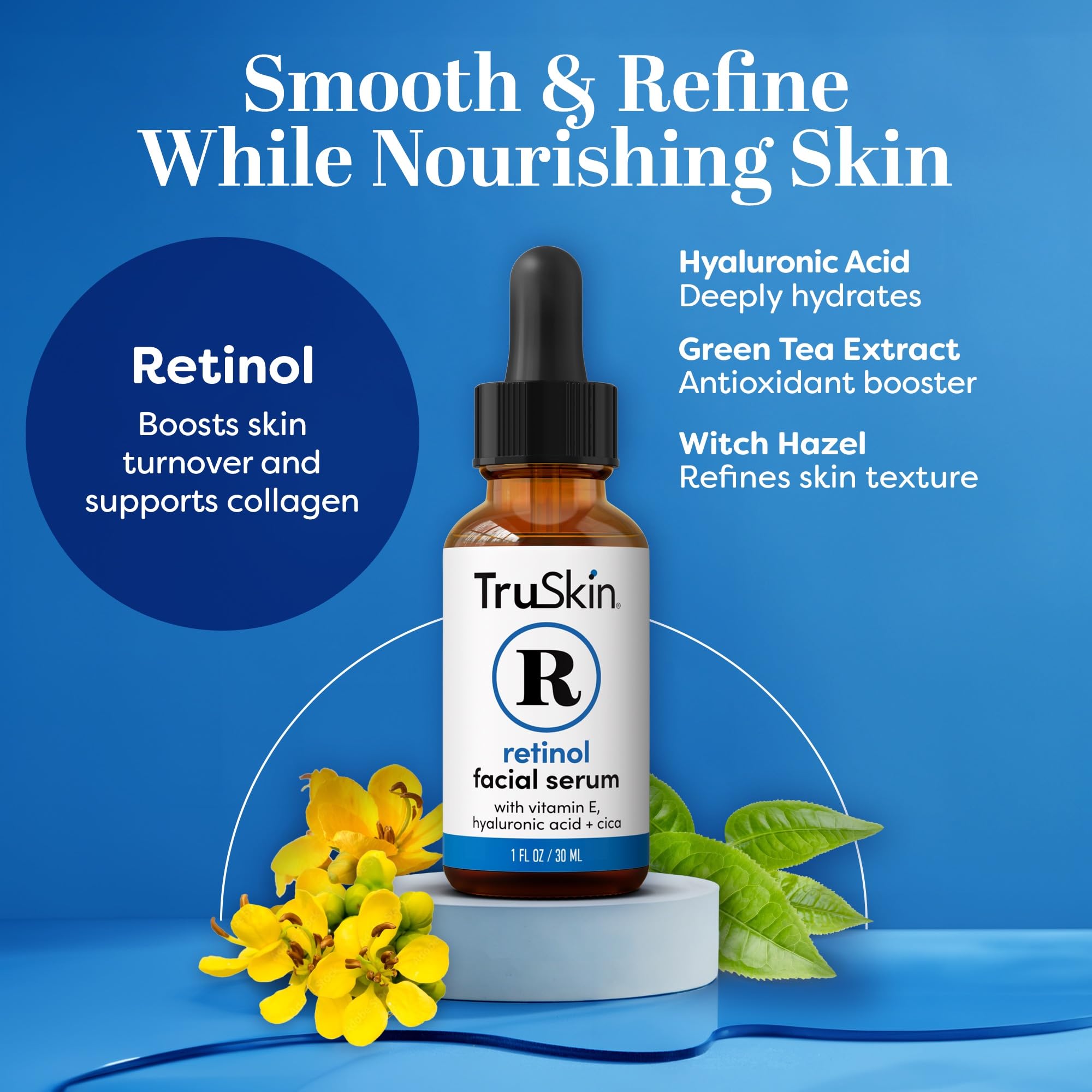 TruSkin retinol serum pump dispense shows easy, controlled nightly application