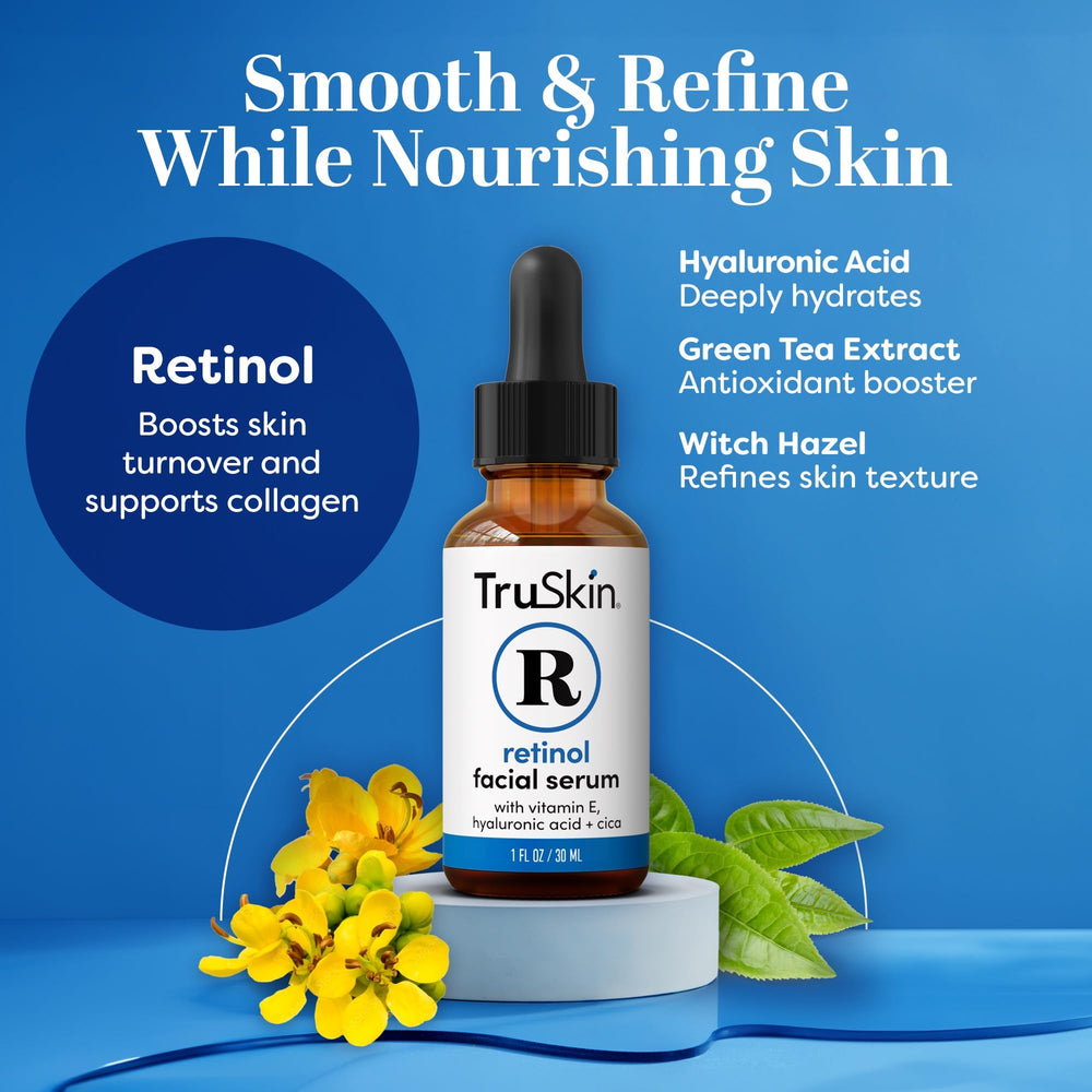 TruSkin retinol serum pump dispense shows easy, controlled nightly application