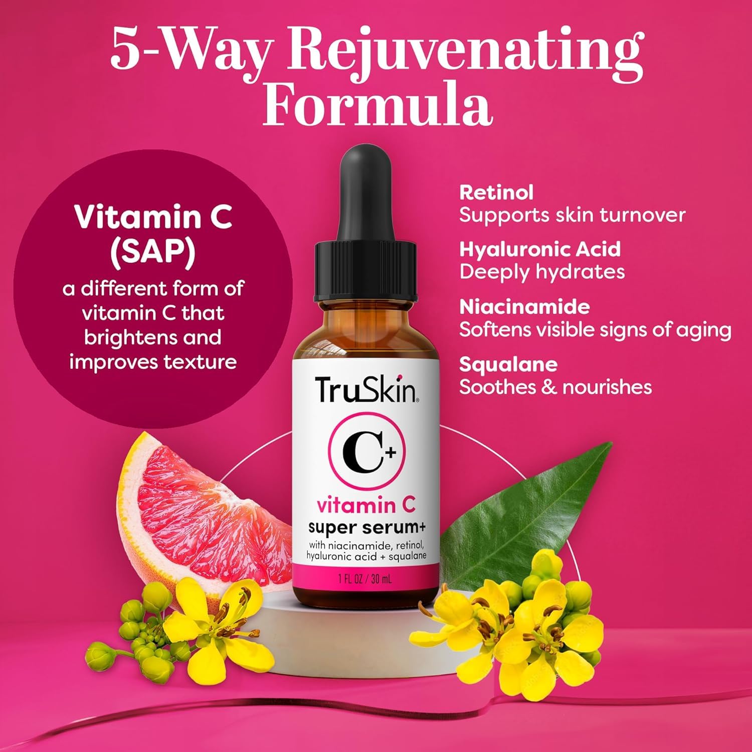 TruSkin serum dispense pump shot showcasing easy application and quick absorption