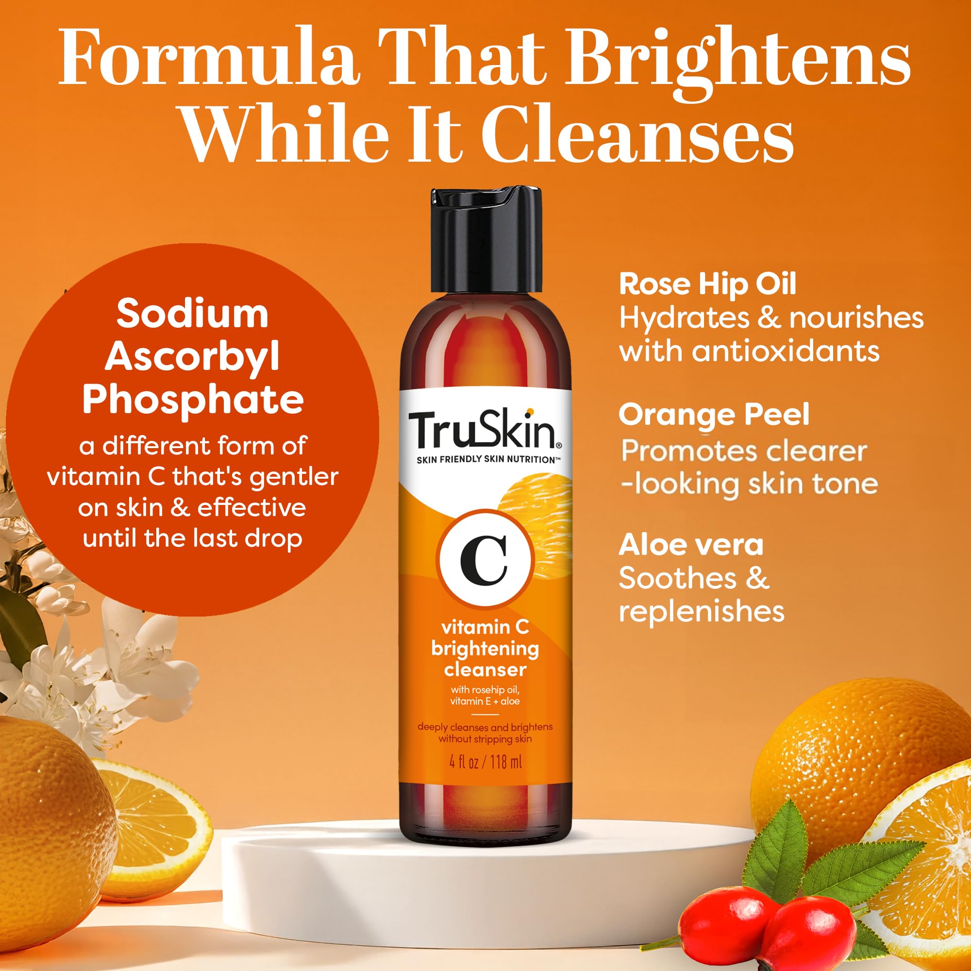 TruSkin Vitamin C Cleanser bottle closeup highlights fresh lather
