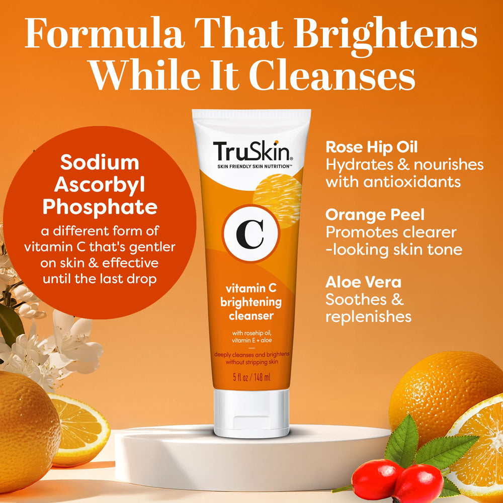 TruSkin Vitamin C Cleanser foaming action on face demonstrates daily cleansing routine.