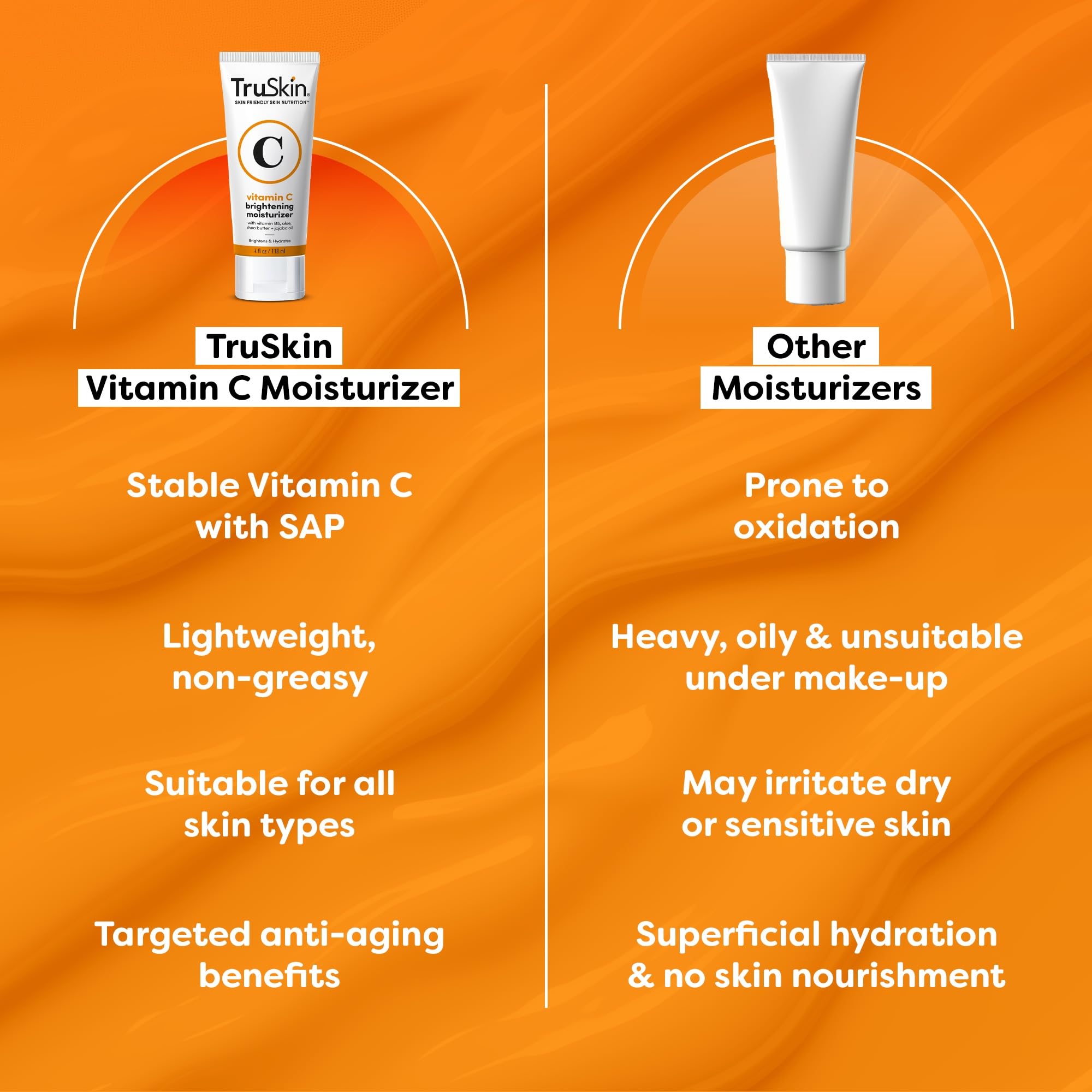 TruSkin Vitamin C Cream bottle label communicates cruelty-free USA-made quality