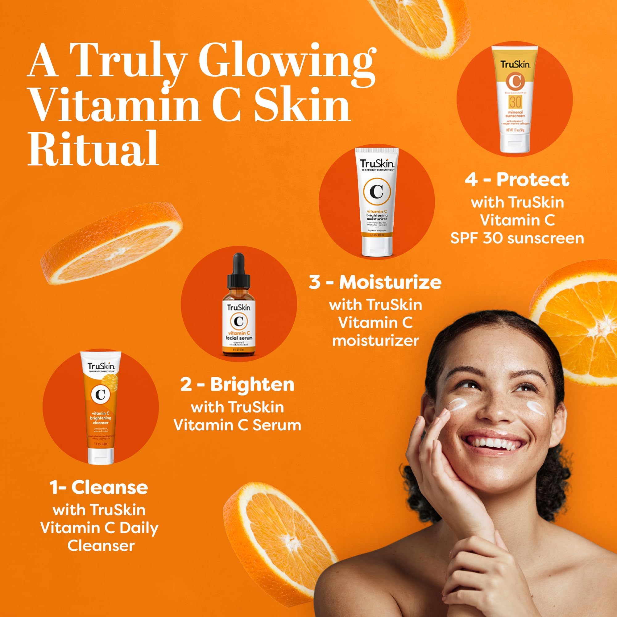 TruSkin Vitamin C Cream in-use with a skincare routine image for anti-aging support.