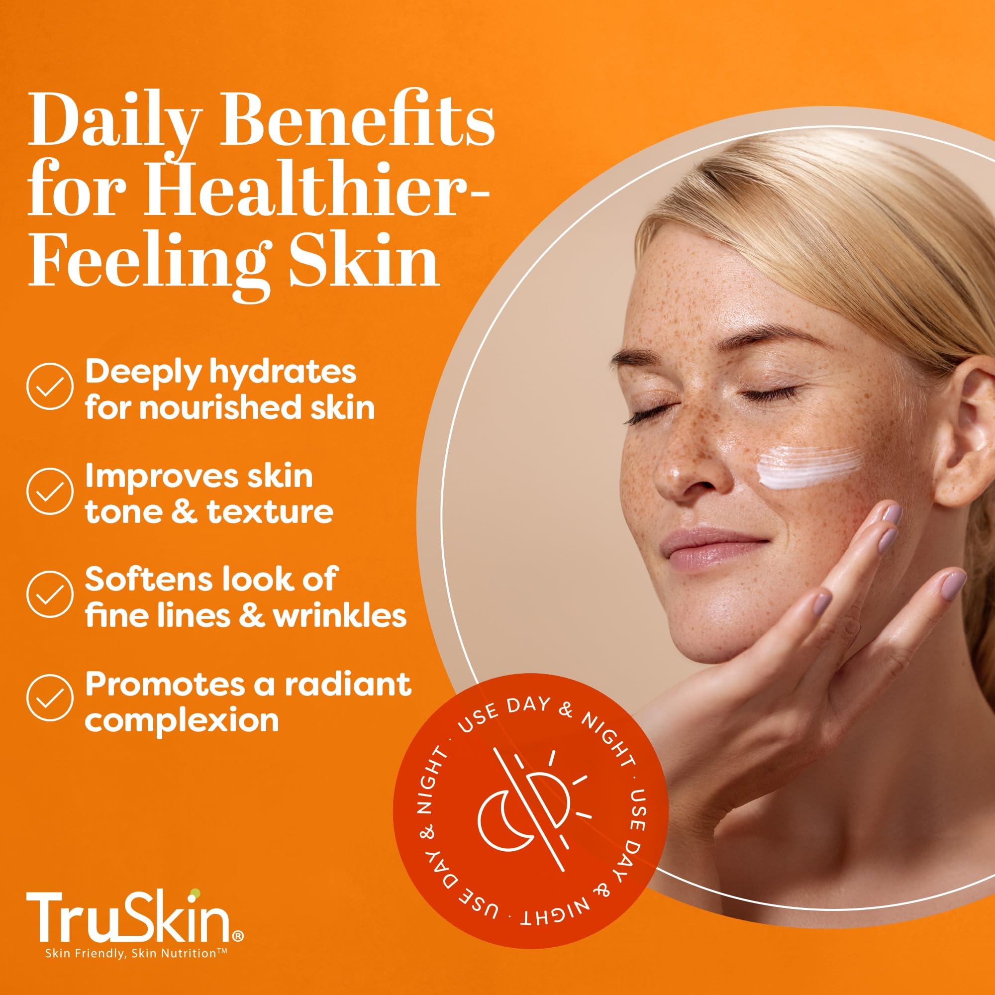 TruSkin Vitamin C Cream face application demonstrates smooth, even spread for radiant tone