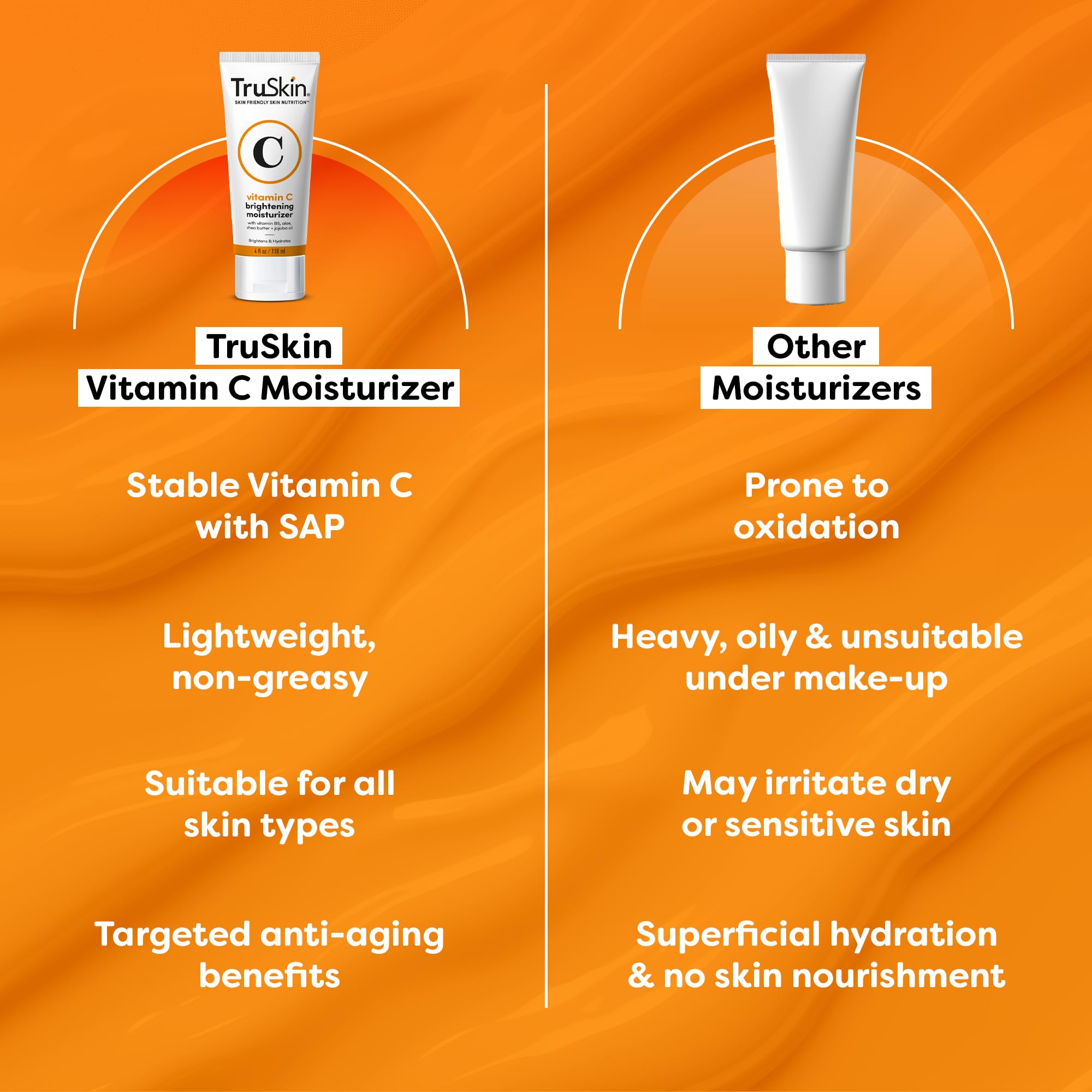 TruSkin Vitamin C Cream on bathroom shelf showcasing cruelty-free USA-made packaging.