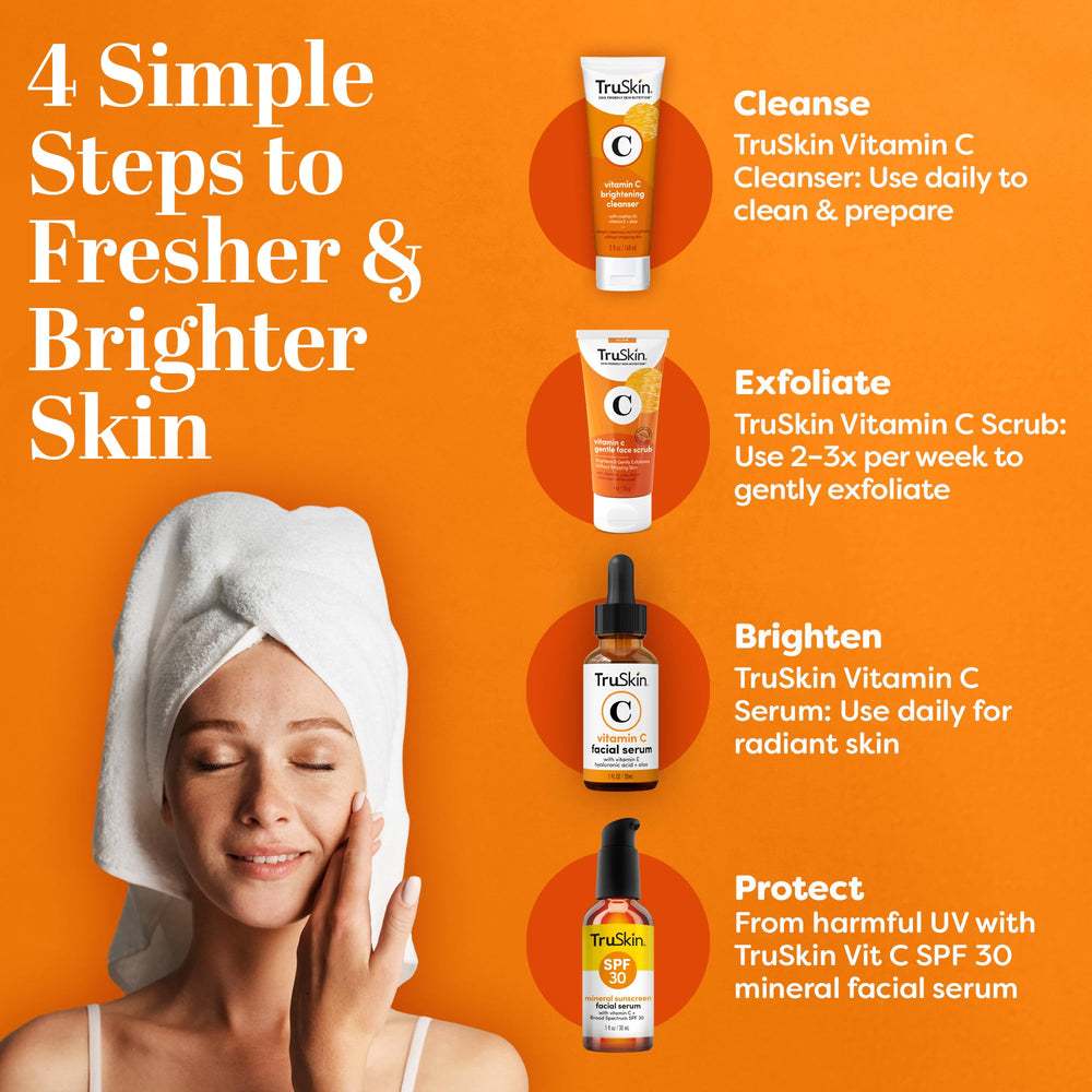 truskin vitamin c gentle face scrub rinse-off action showing clean finish.