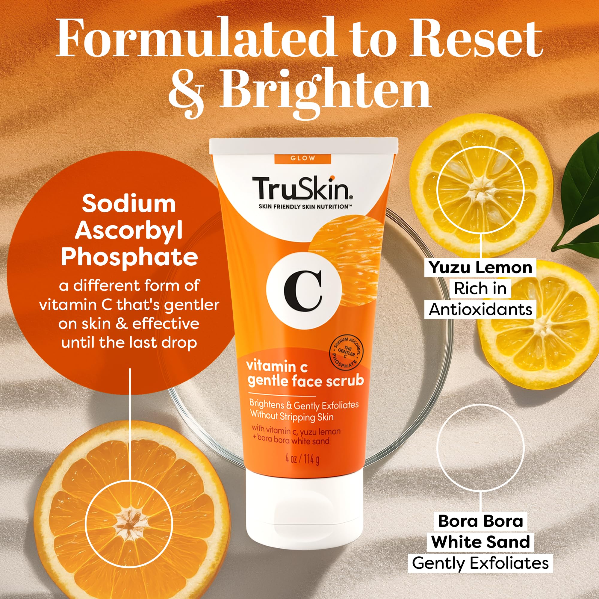 truskin vitamin c gentle face scrub texture closeup highlights ultra-fine bora bora white sand.