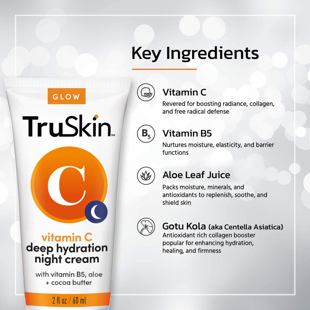 TruSkin Vitamin C Night Cream texture swatch reveals velvety, hydrating night moisturizer.