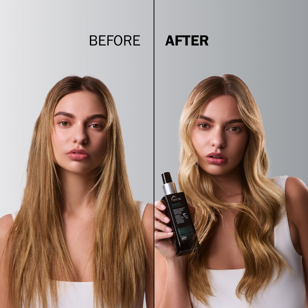 TRUSS Amino Heat Protection Spray application mist on hair before styling.