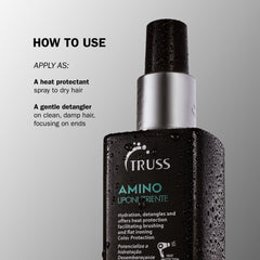 TRUSS Amino Heat Protection Spray leaves hair silky and smooth after use.