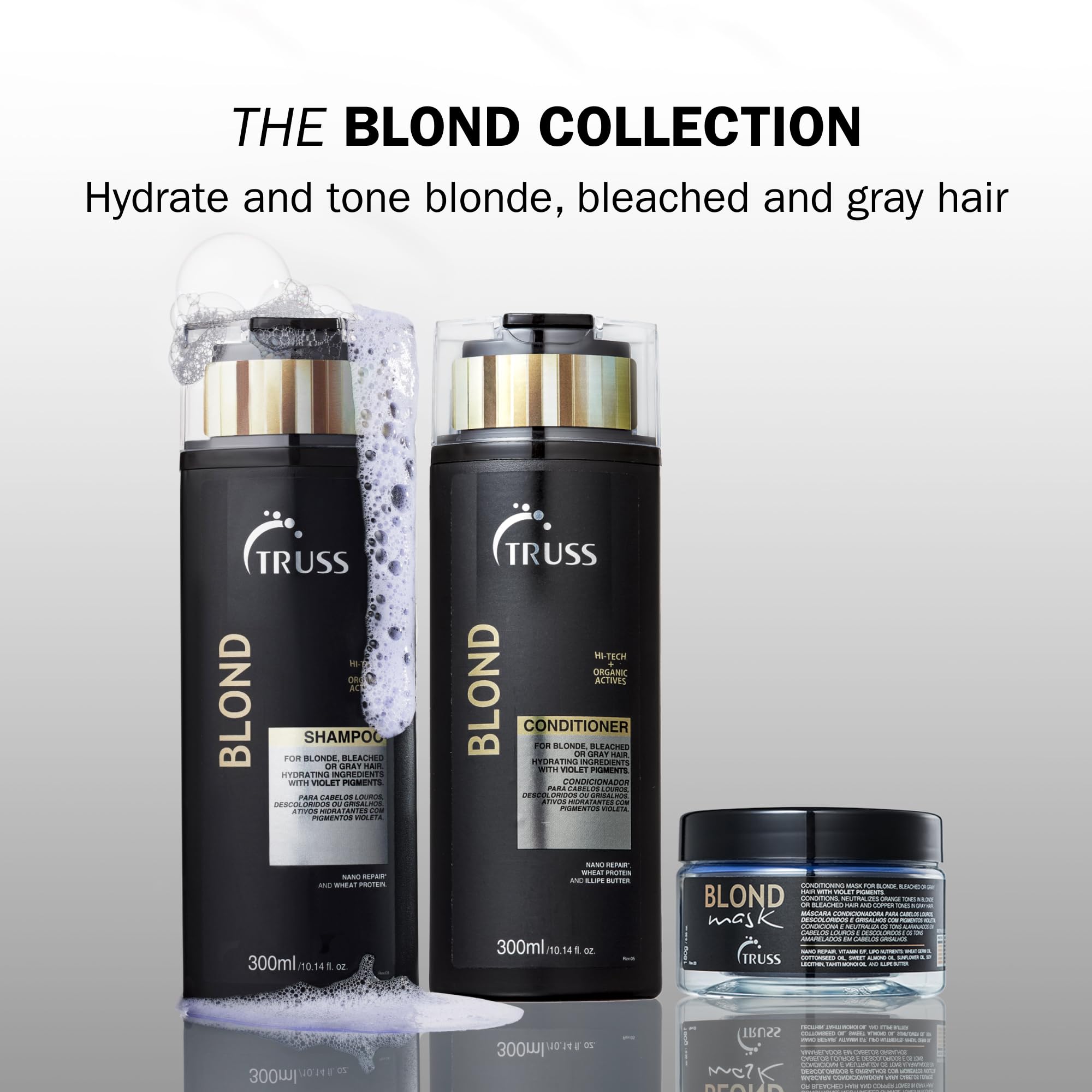 TRUSS Blond Conditioner on shelf emphasizing paraben-free blonde care.