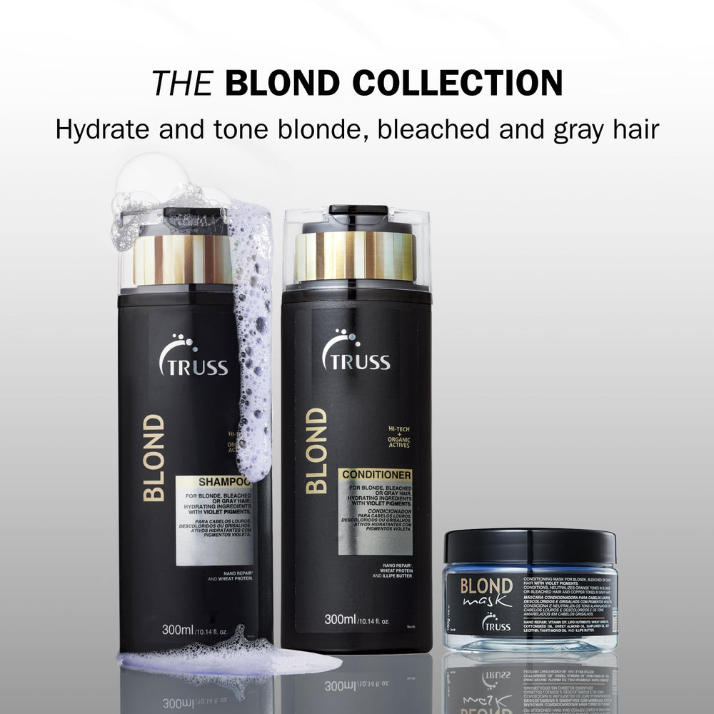TRUSS Blond Conditioner on shelf emphasizing paraben-free blonde care.