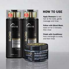TRUSS Blond Conditioner with water droplets signaling hydrating moisture boost for hair.