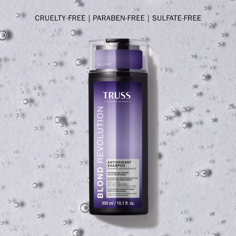 TRUSS Blond Revolution packaging shows 10 oz size for travel-friendly routine