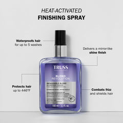 TRUSS Blond Revolution spray nozzle releasing mist for frizz control and shine.