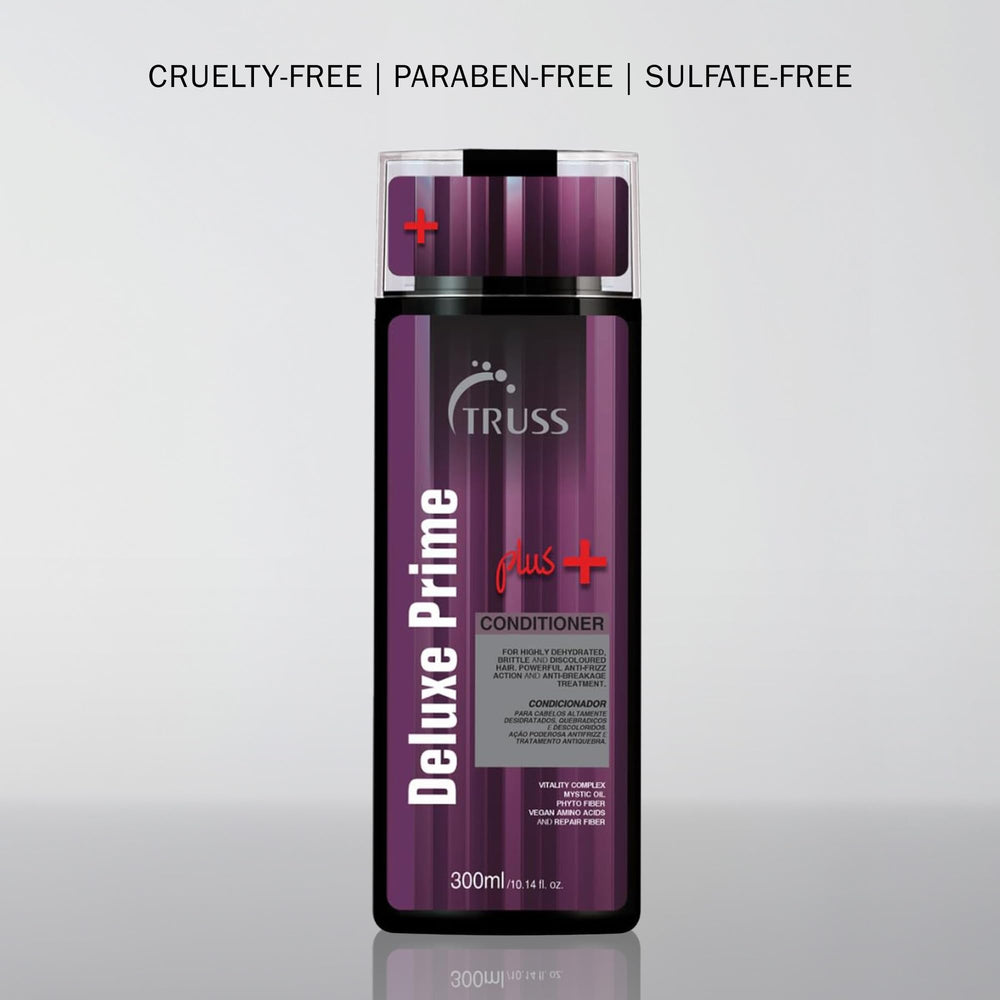 TRUSS Deluxe Prime Deep Conditioner anti breakage focus in end-reinforcement shot.