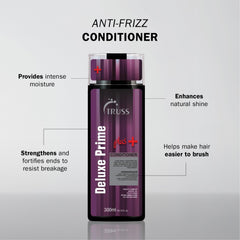 TRUSS Deluxe Prime Deep Conditioner jar closeup reveals rich cream texture for damaged hair restoration.
