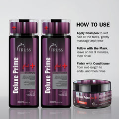 TRUSS Deluxe Prime Deep Conditioner wet hair scene shows instant moisture penetration.