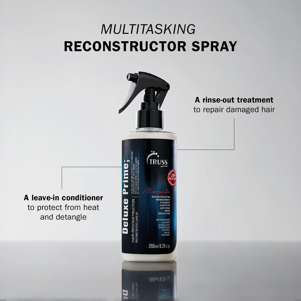 TRUSS Deluxe Prime spray application shows even detangling-ready conditioning.