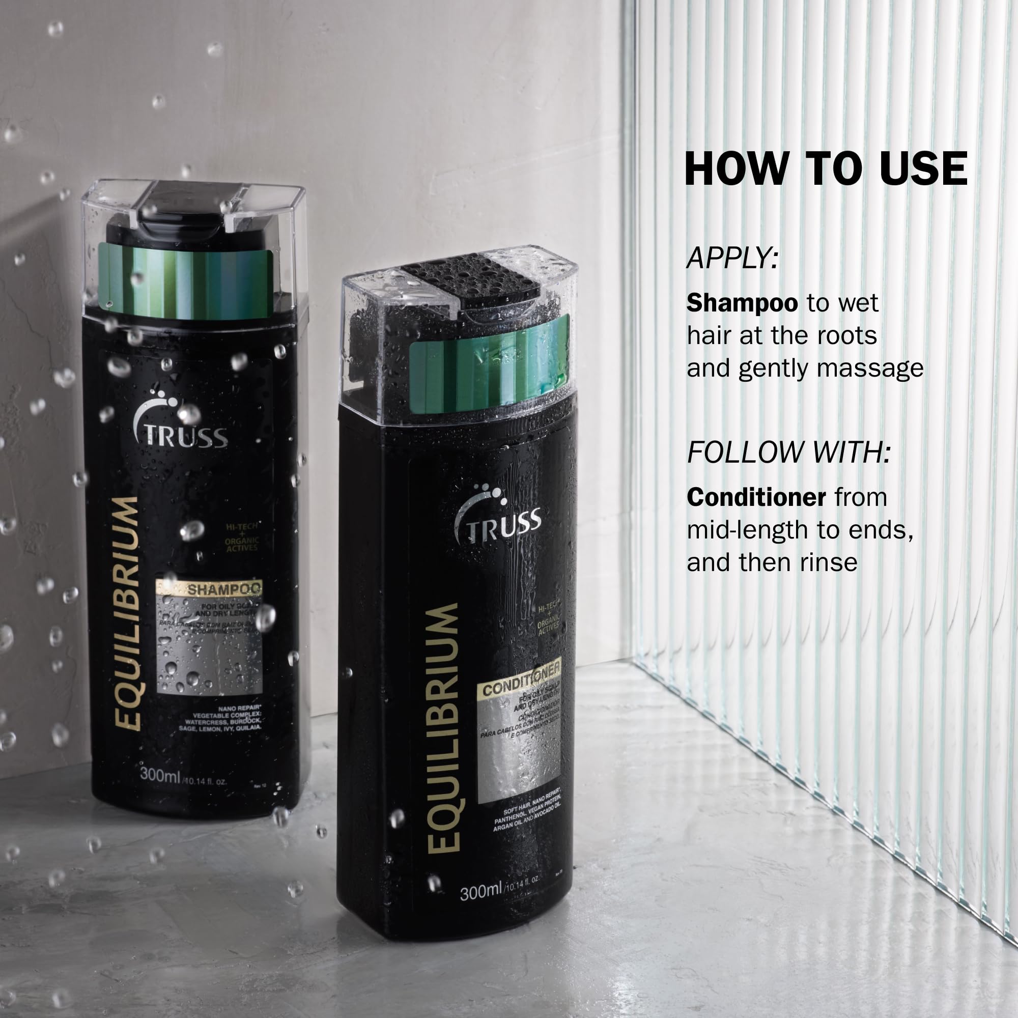 TRUSS Equilibrium hair softness close-up showcases frizz reduction and smooth texture.
