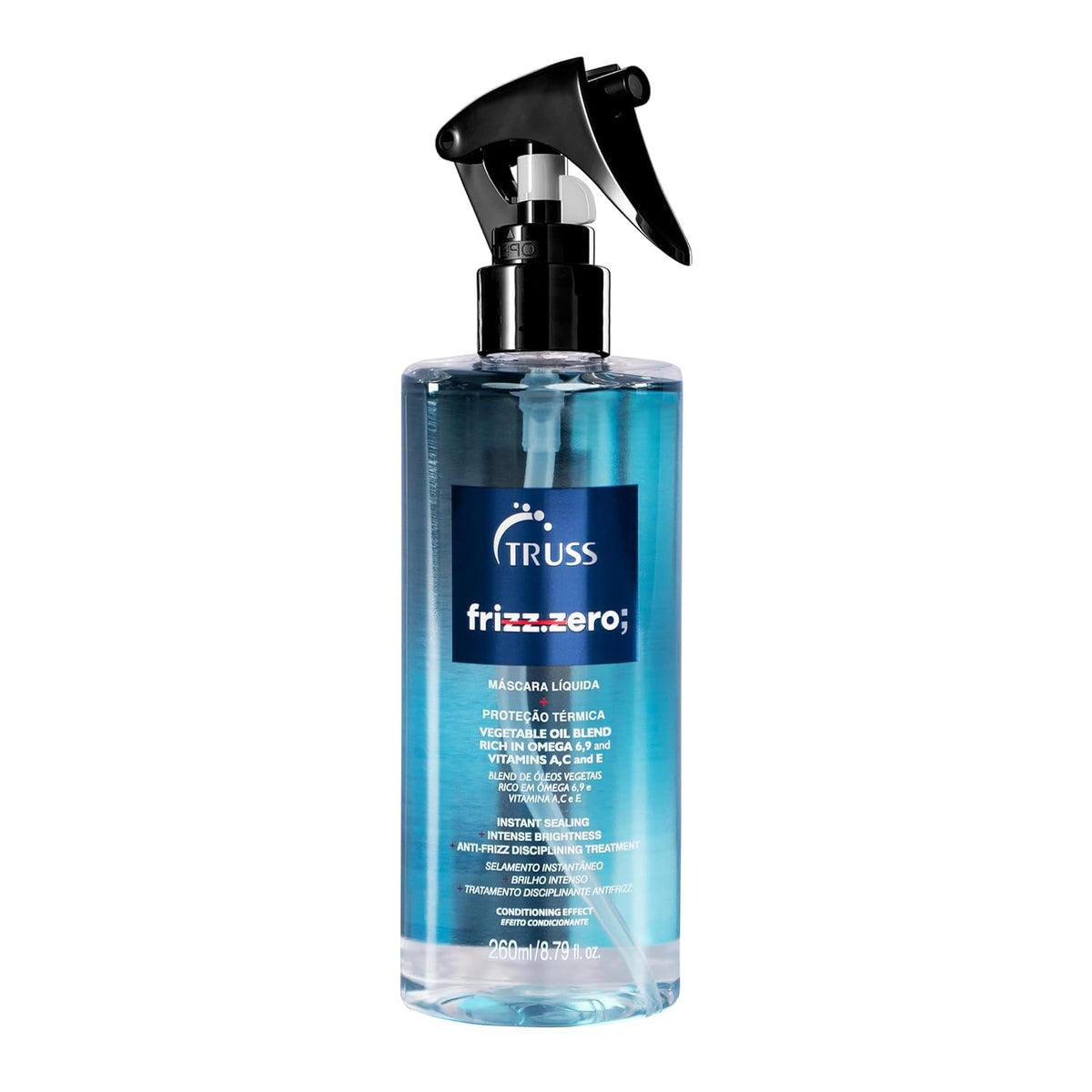 TRUSS Frizz Zero bottle pour demonstrates easy frizz control for smooth results