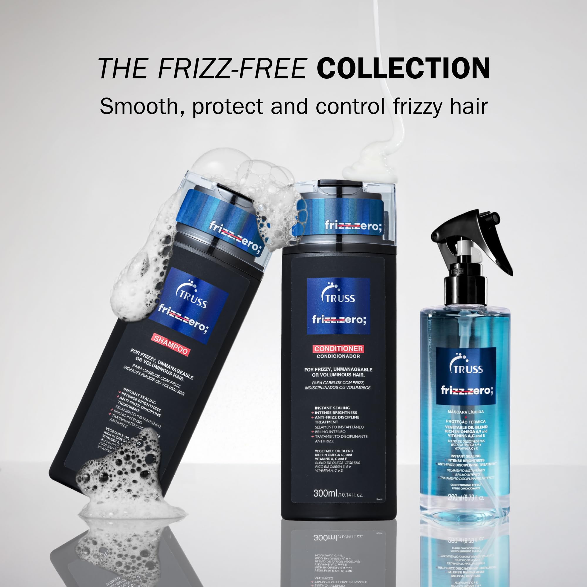 TRUSS Frizz Zero shiny finish on treated hair highlights brightness