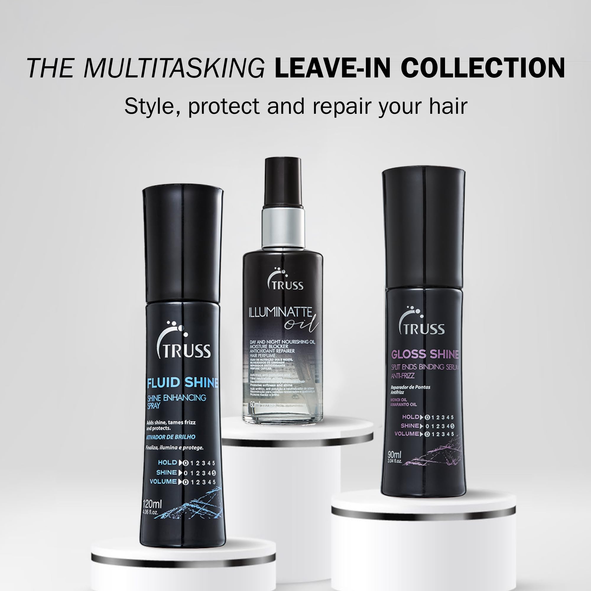 TRUSS Illuminatte on wet hair sealing split ends with glow.