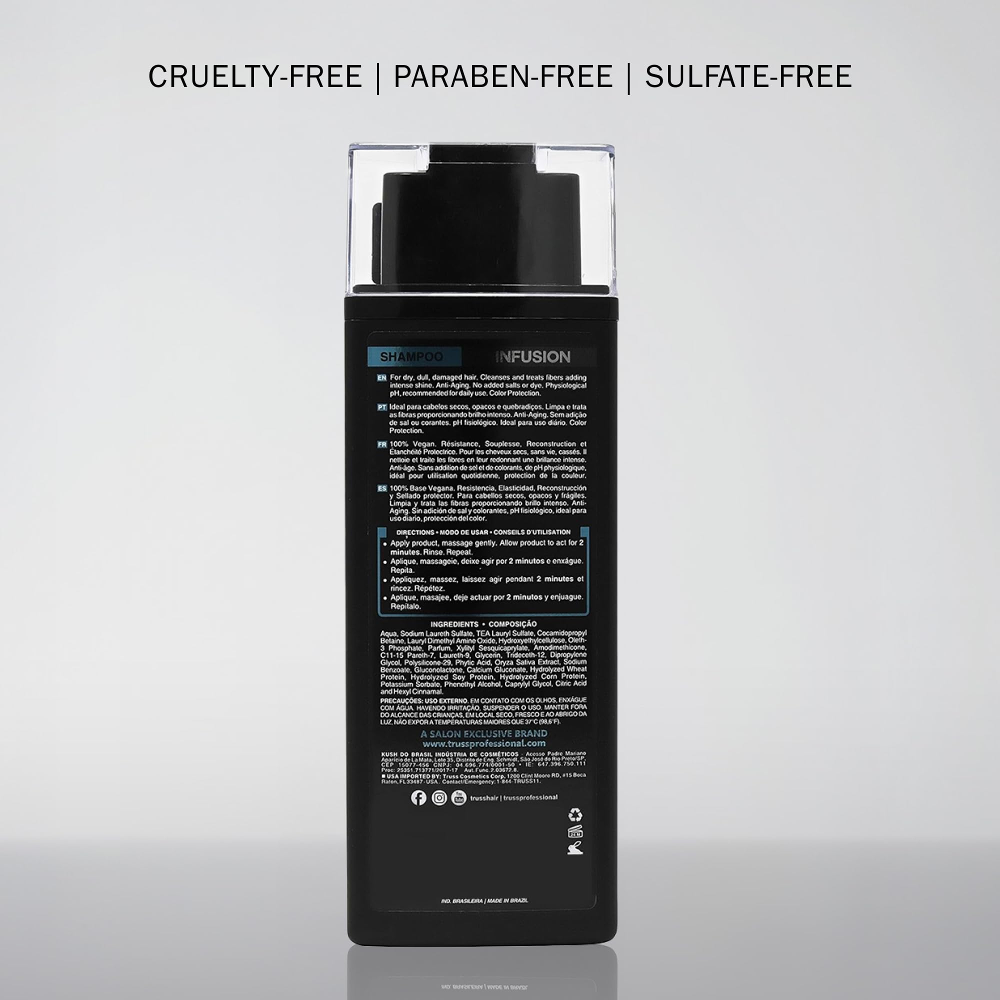 TRUSS Infusion Hair Shampoo helps shield hair from environmental damage.