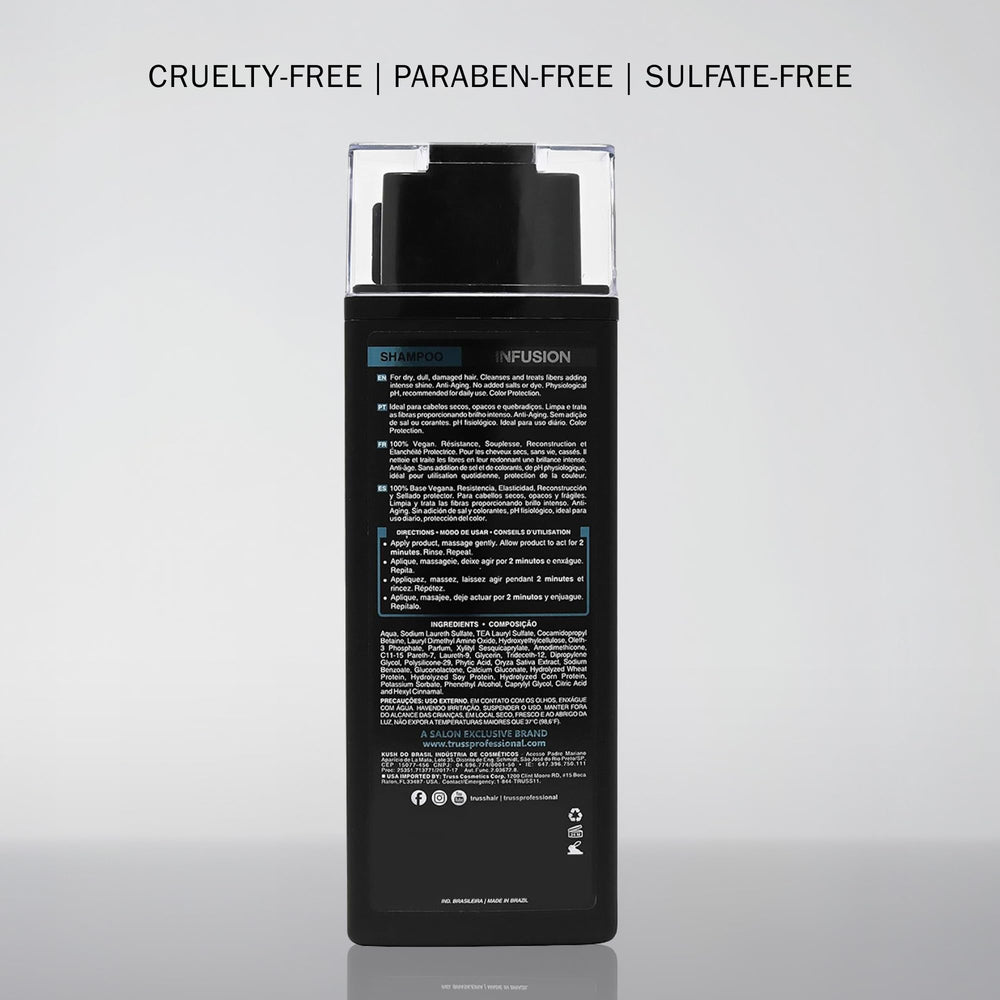 TRUSS Infusion Hair Shampoo helps shield hair from environmental damage.