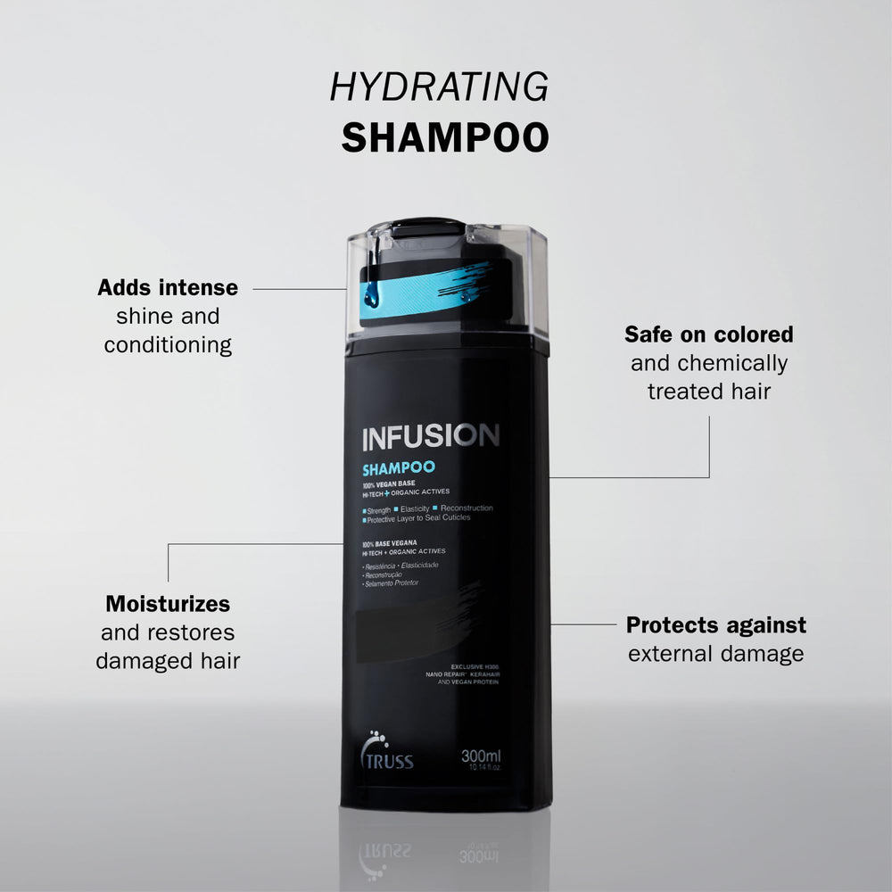 TRUSS Infusion Hair Shampoo rich lather demonstrates gentle daily cleansing.