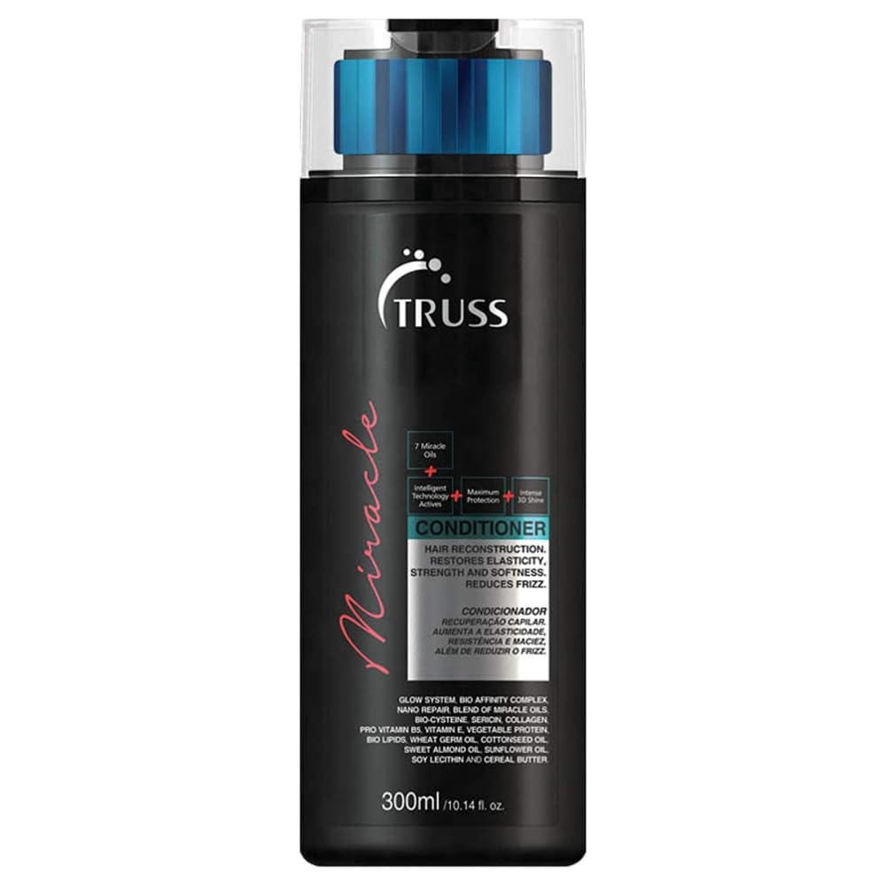 TRUSS Miracle Hair Conditioner bottle pour shows smooth, conditioning application for silky hair.