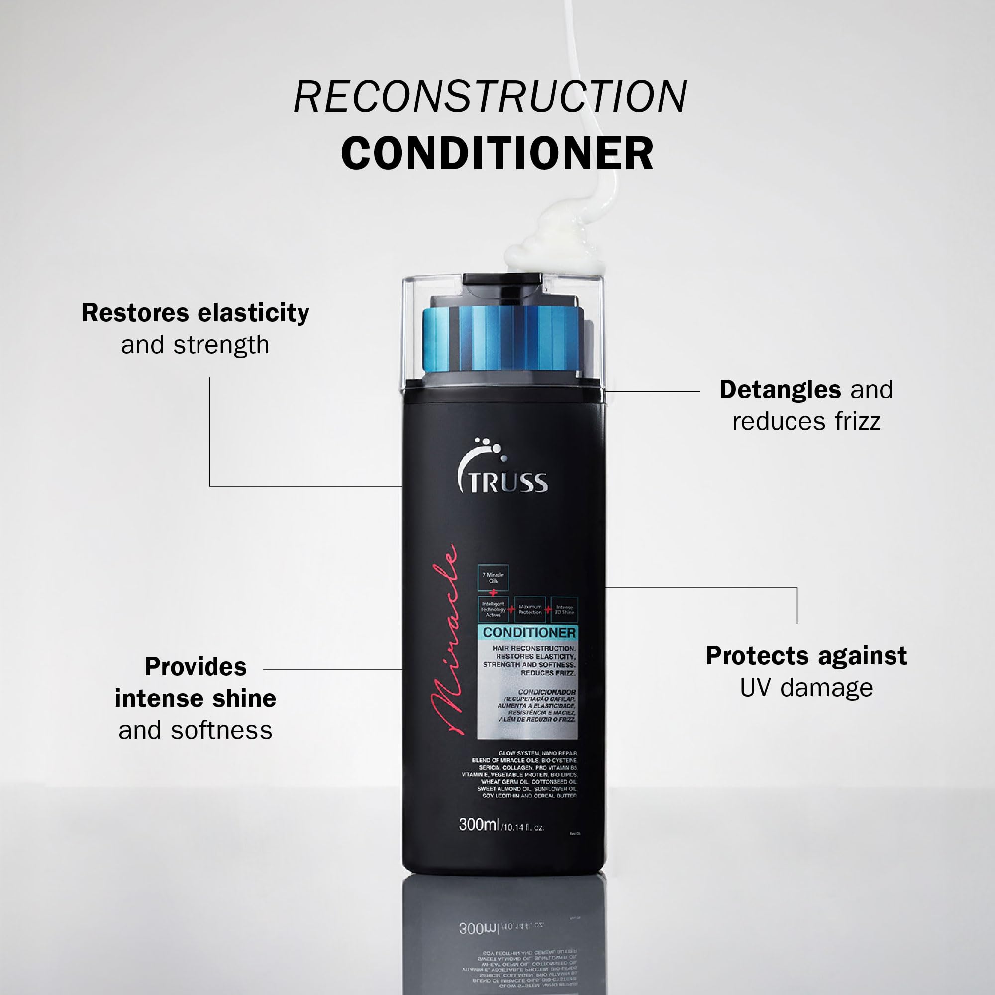 TRUSS Miracle Hair Conditioner lather closeup hints at deep hydration benefits.