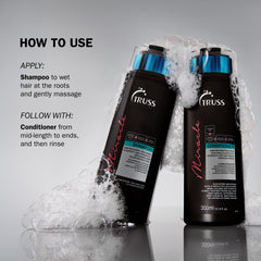 TRUSS Miracle Hair Conditioner applying shine on strands highlights 3D shine.