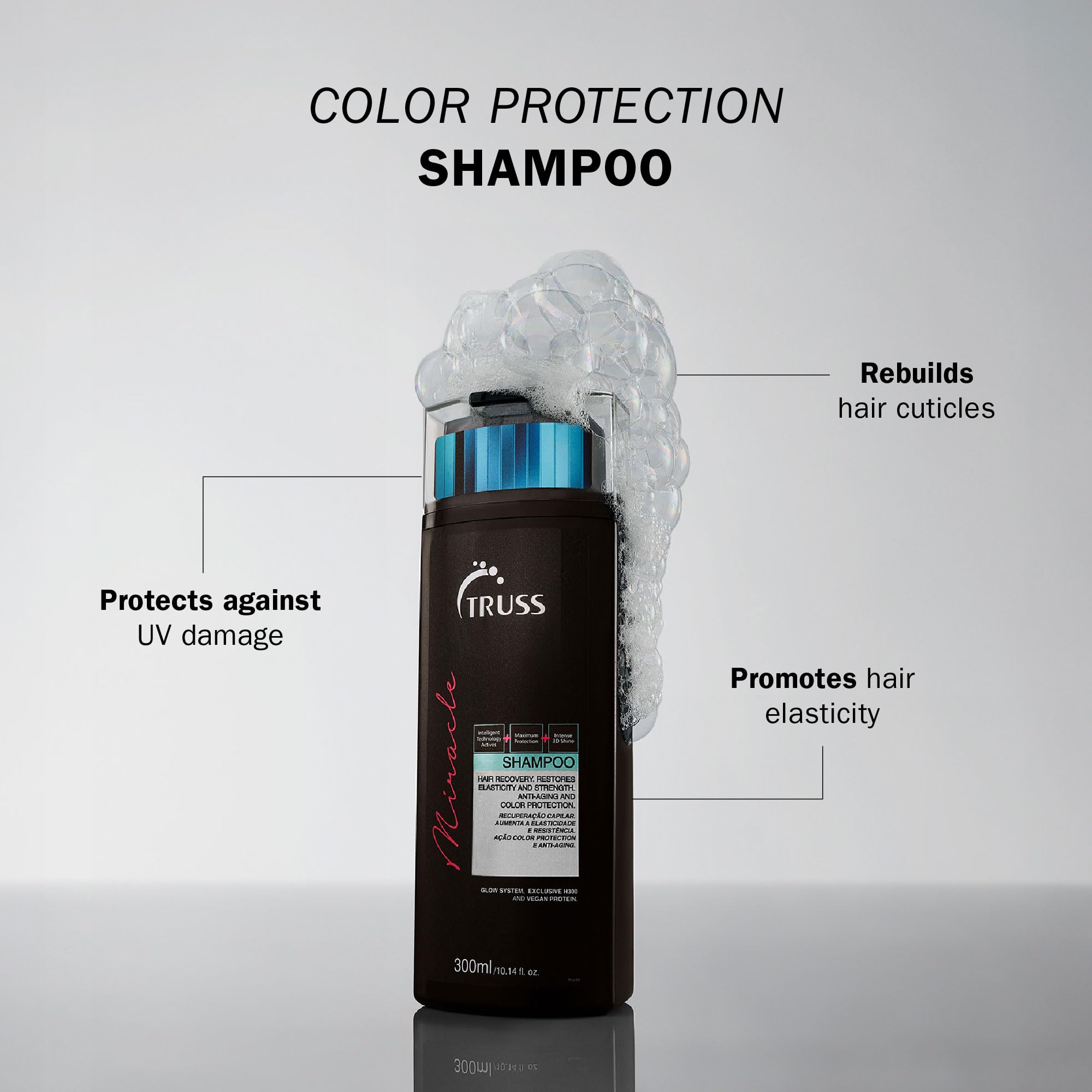 TRUSS Miracle Hair Shampoo close-up shows rich lather to boost elasticity