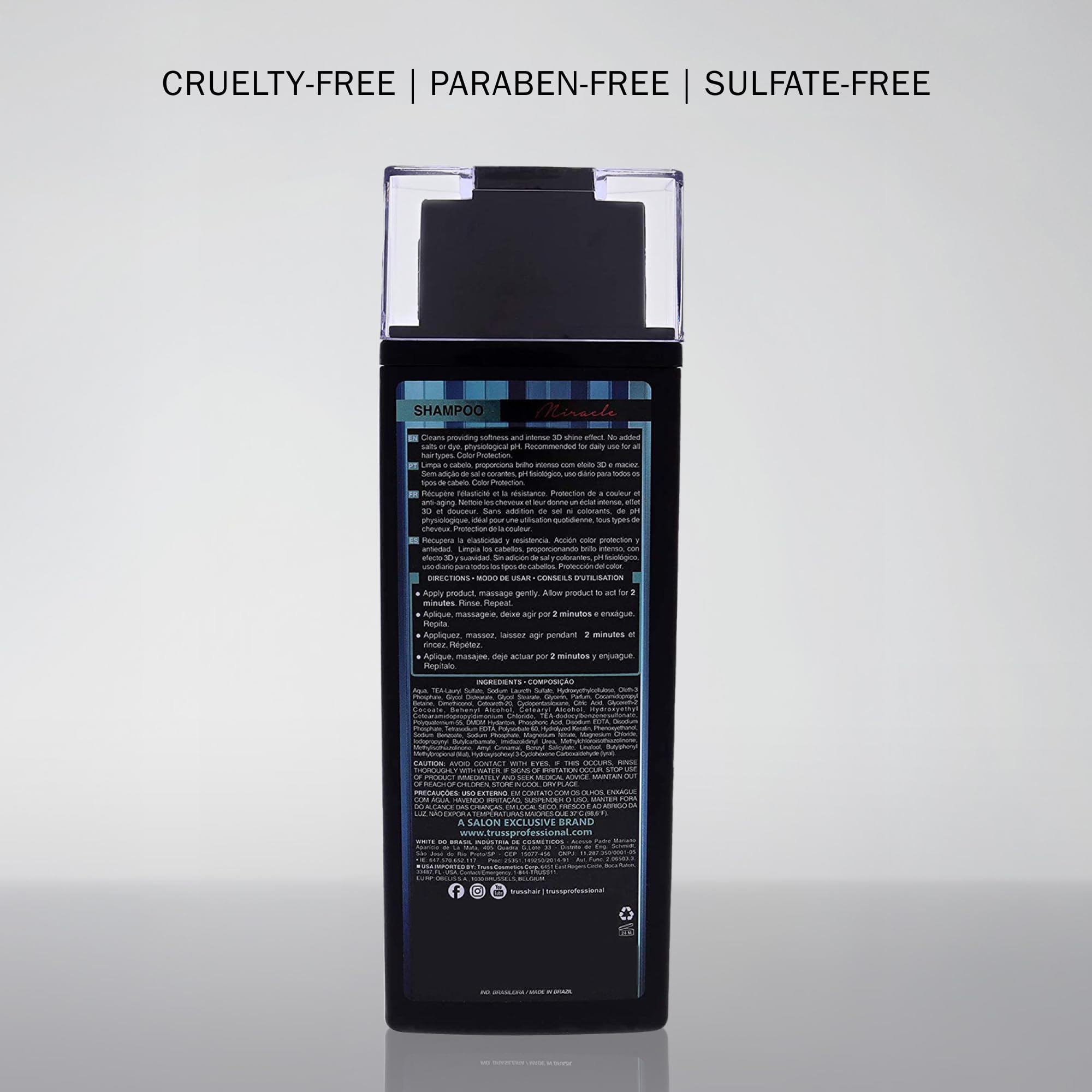 TRUSS Miracle Hair Shampoo in shower emphasizing color protection and shine