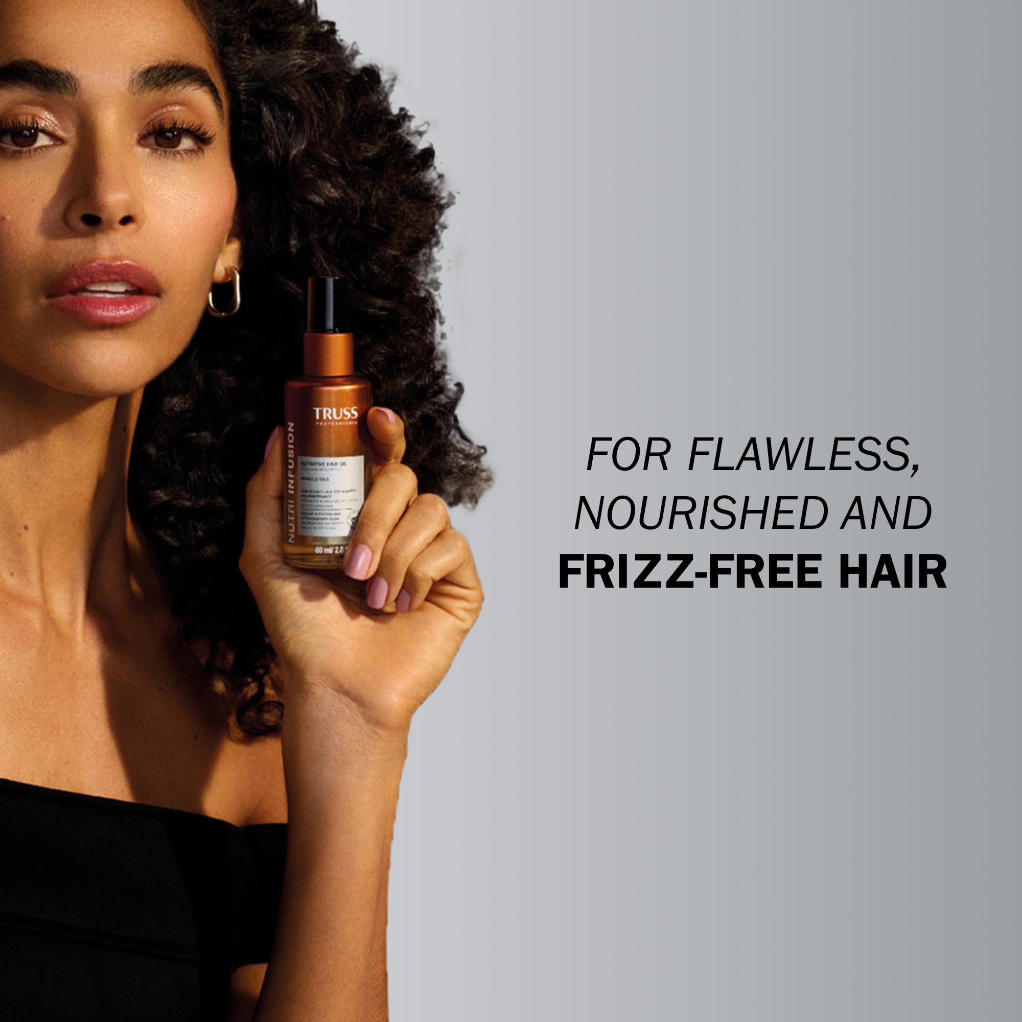 TRUSS Nutri Infusion hair oil application on mid-lengths to ends for nourishment.