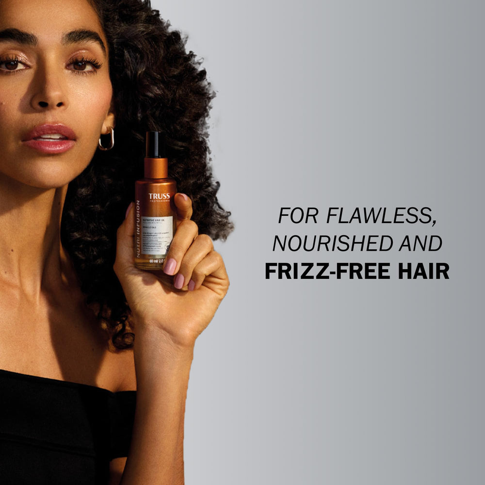 TRUSS Nutri Infusion hair oil application on mid-lengths to ends for nourishment.