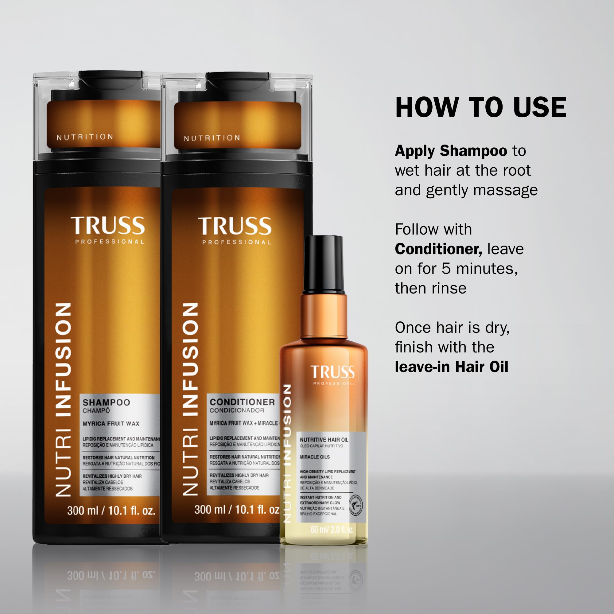 TRUSS Nutri Infusion glossy hair after use, showcasing healthy shine.