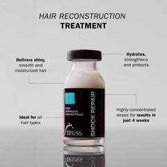 TRUSS four ampoules pack shows portable treatment for weekly hydration and reconstruction.