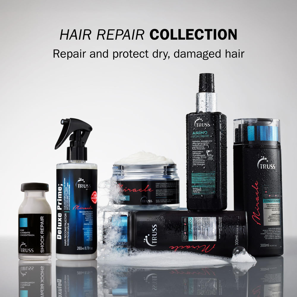 TRUSS Repairing Hair Serum on shelf conveys premium salvage for damaged hair.