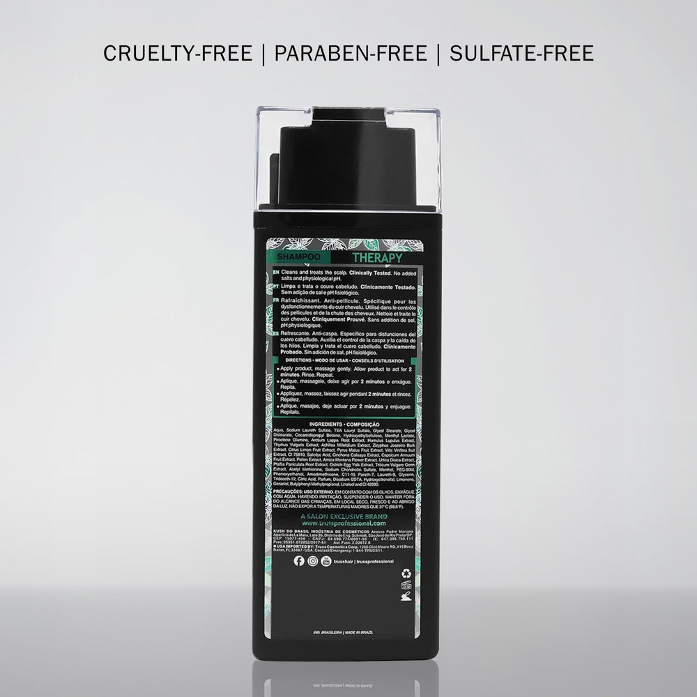 TRUSS Therapy bottle label highlights antifungal Scurf Control benefits
