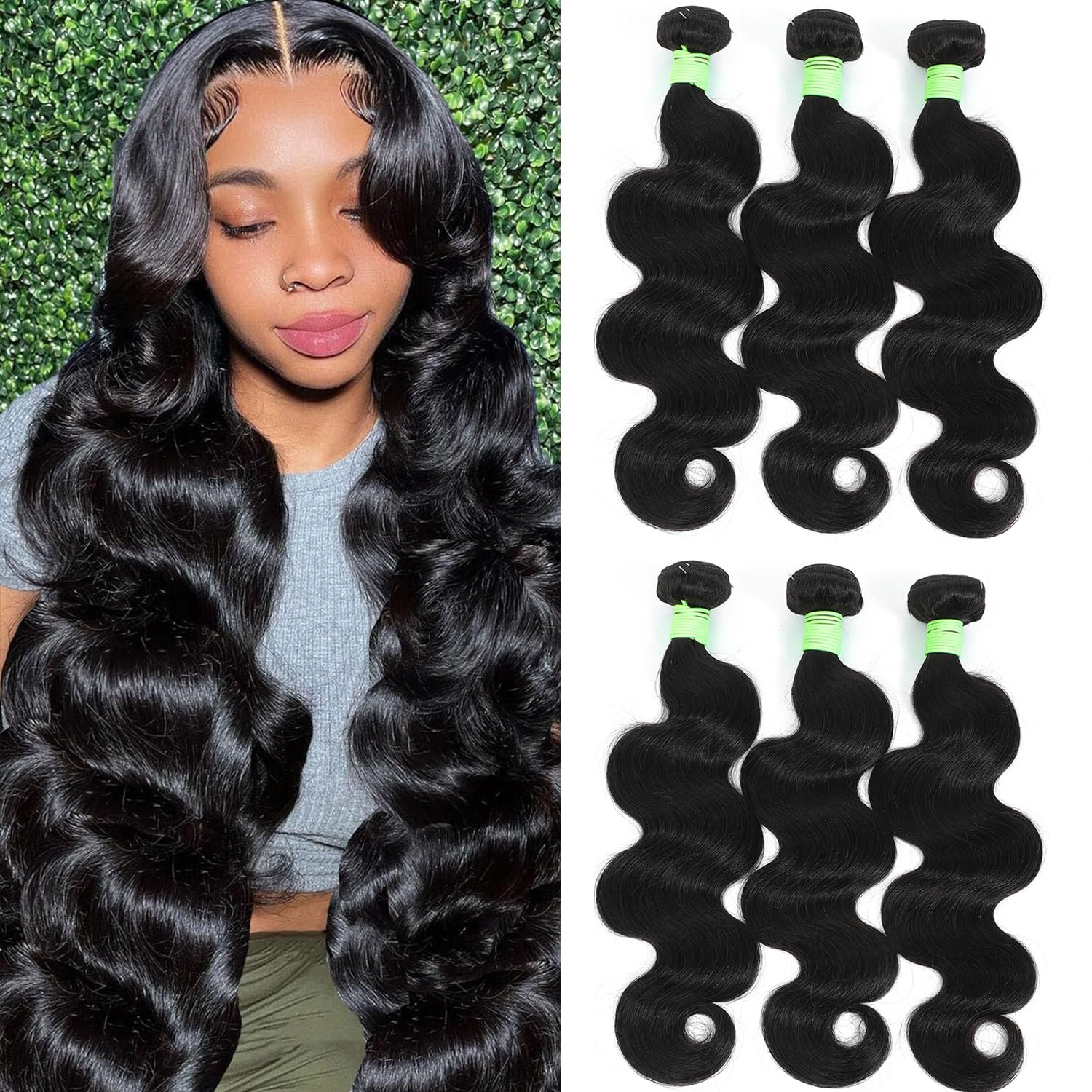 Tryfey body wave bundles 16-inch close-up shows natural volume and silky texture