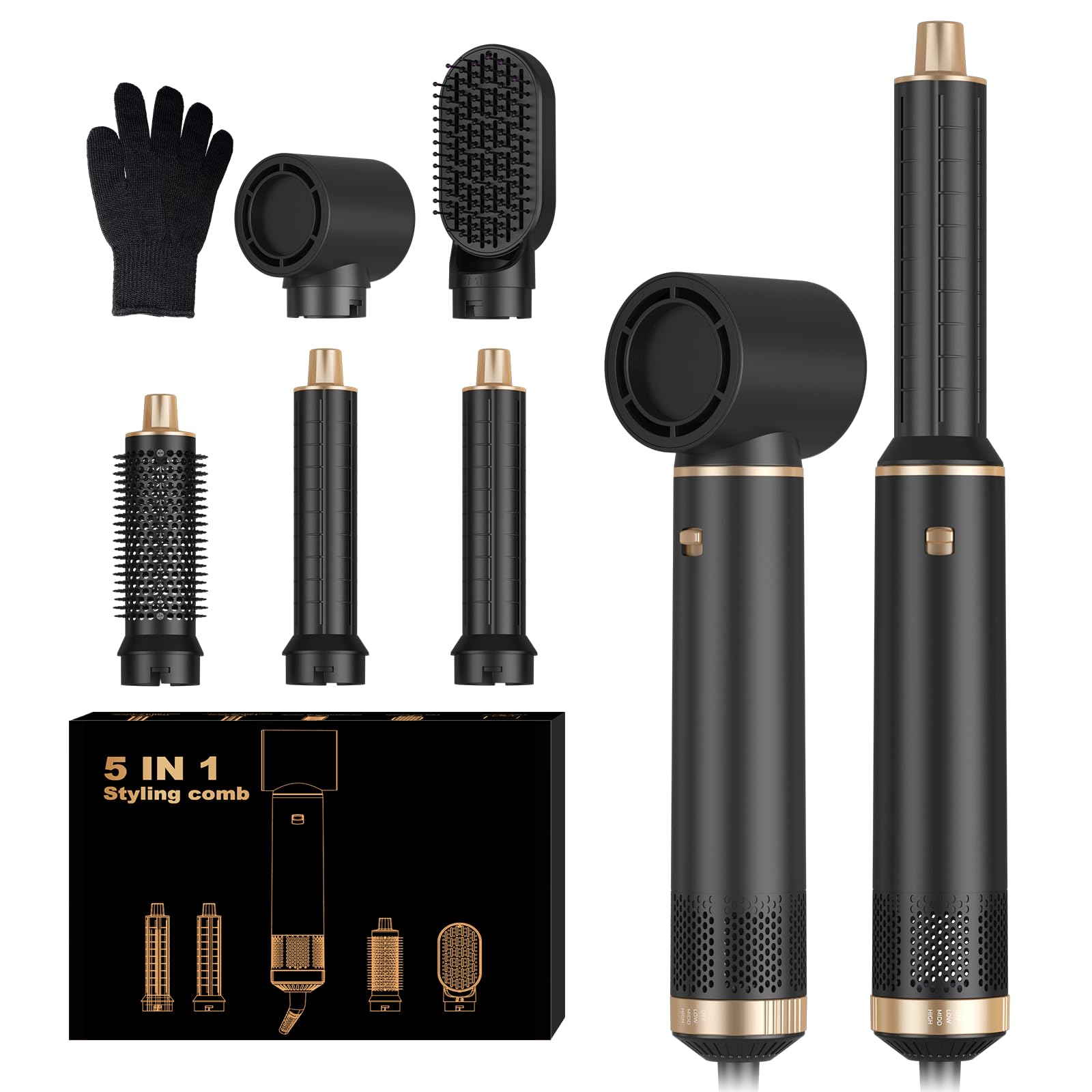 Trylater 5-in-1 hair dryer brush all-in-one tool demonstrates versatile styling options.