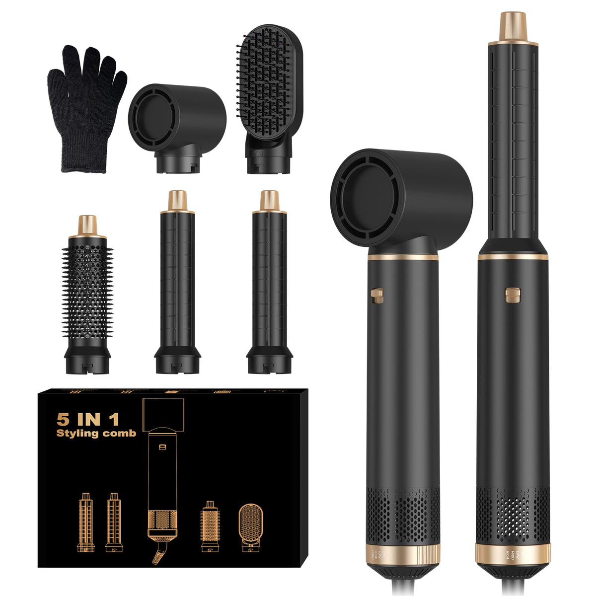 Trylater 5-in-1 hair dryer brush all-in-one tool demonstrates versatile styling options.